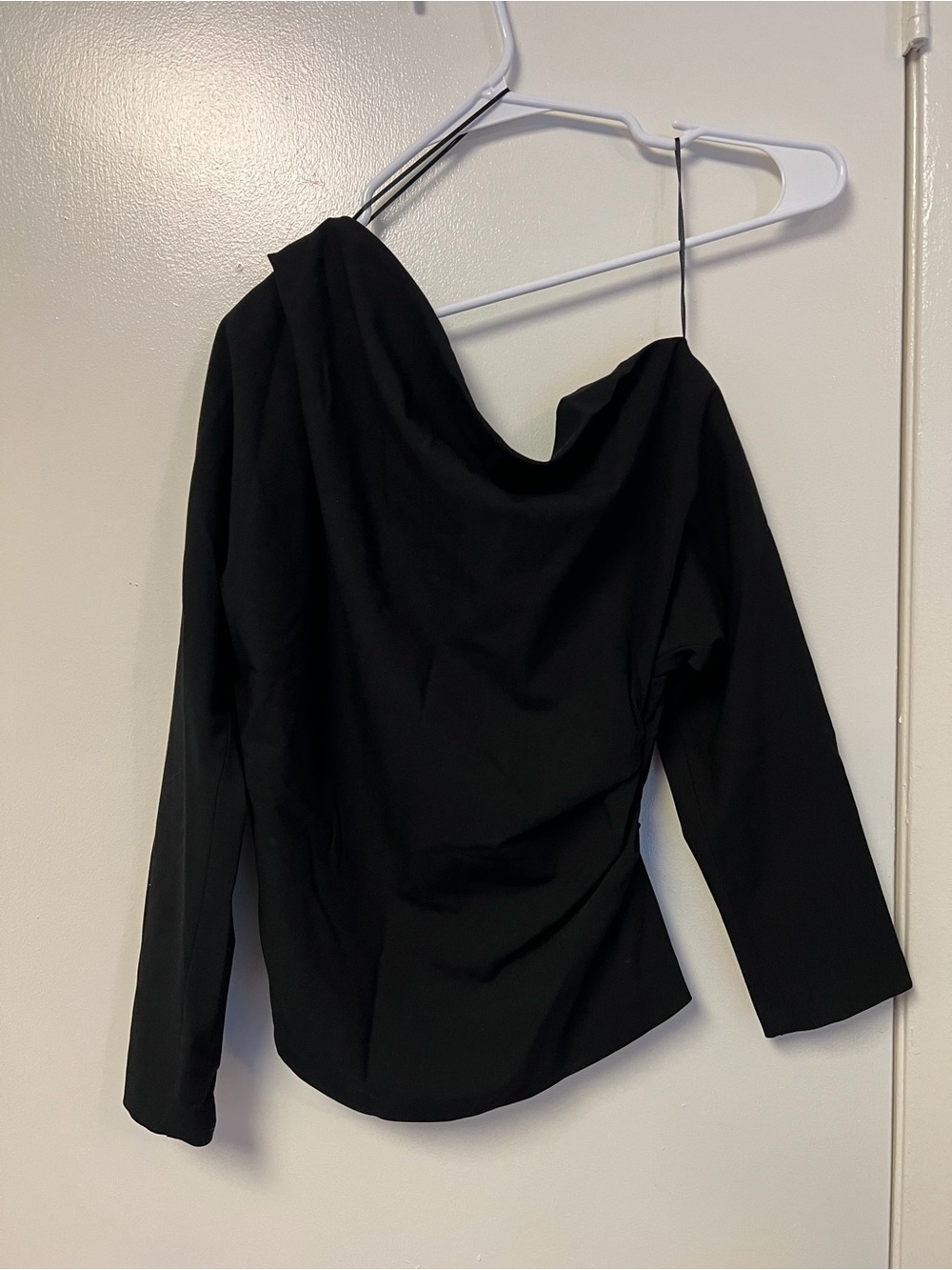 Zara Black One-Shoulder Draped Blouse